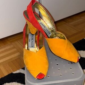 Pancaldi Red and Yellow Peep Toe Heels